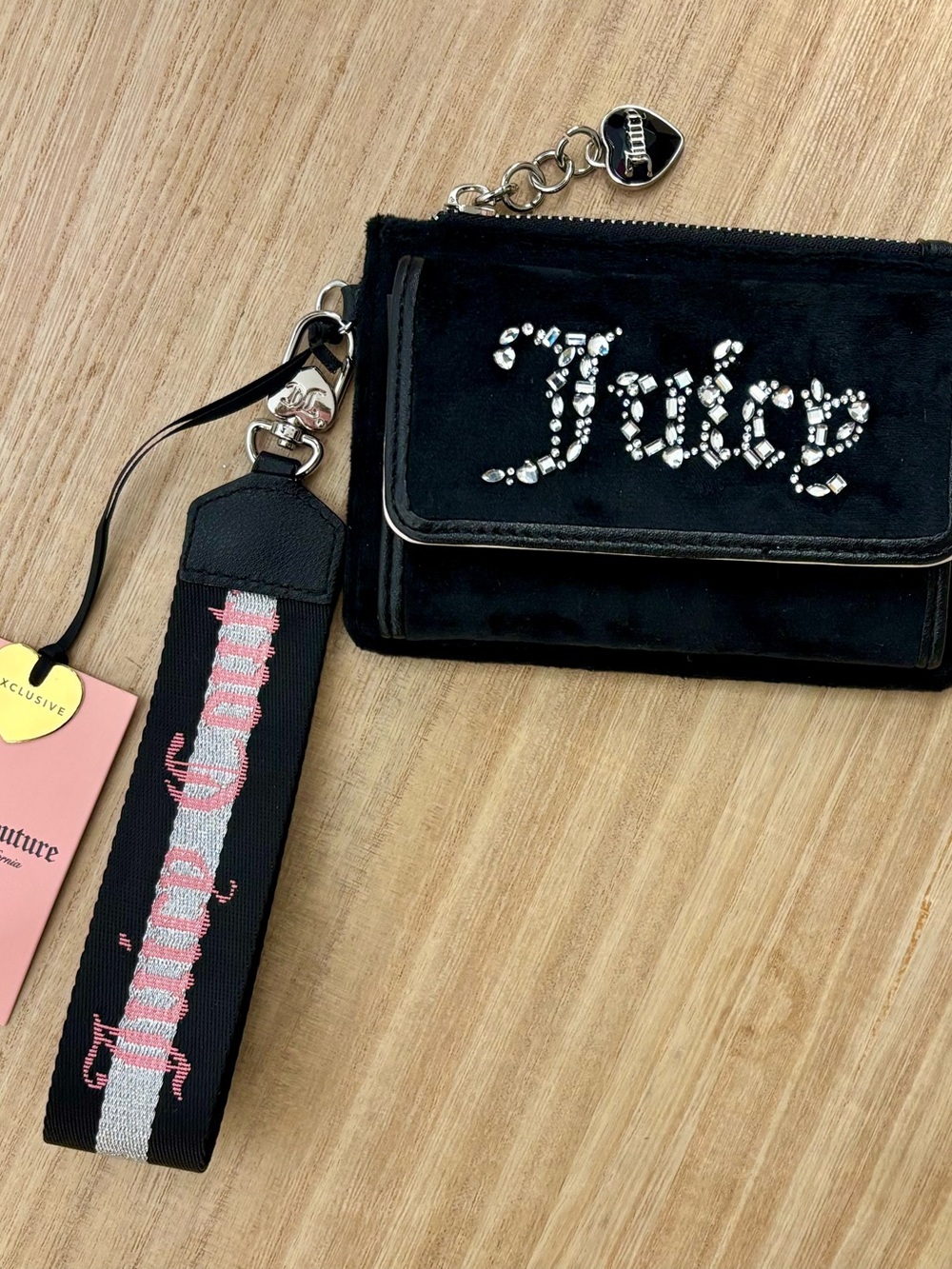 Juicy Couture Black Crystal Logo Wristlet Wallet